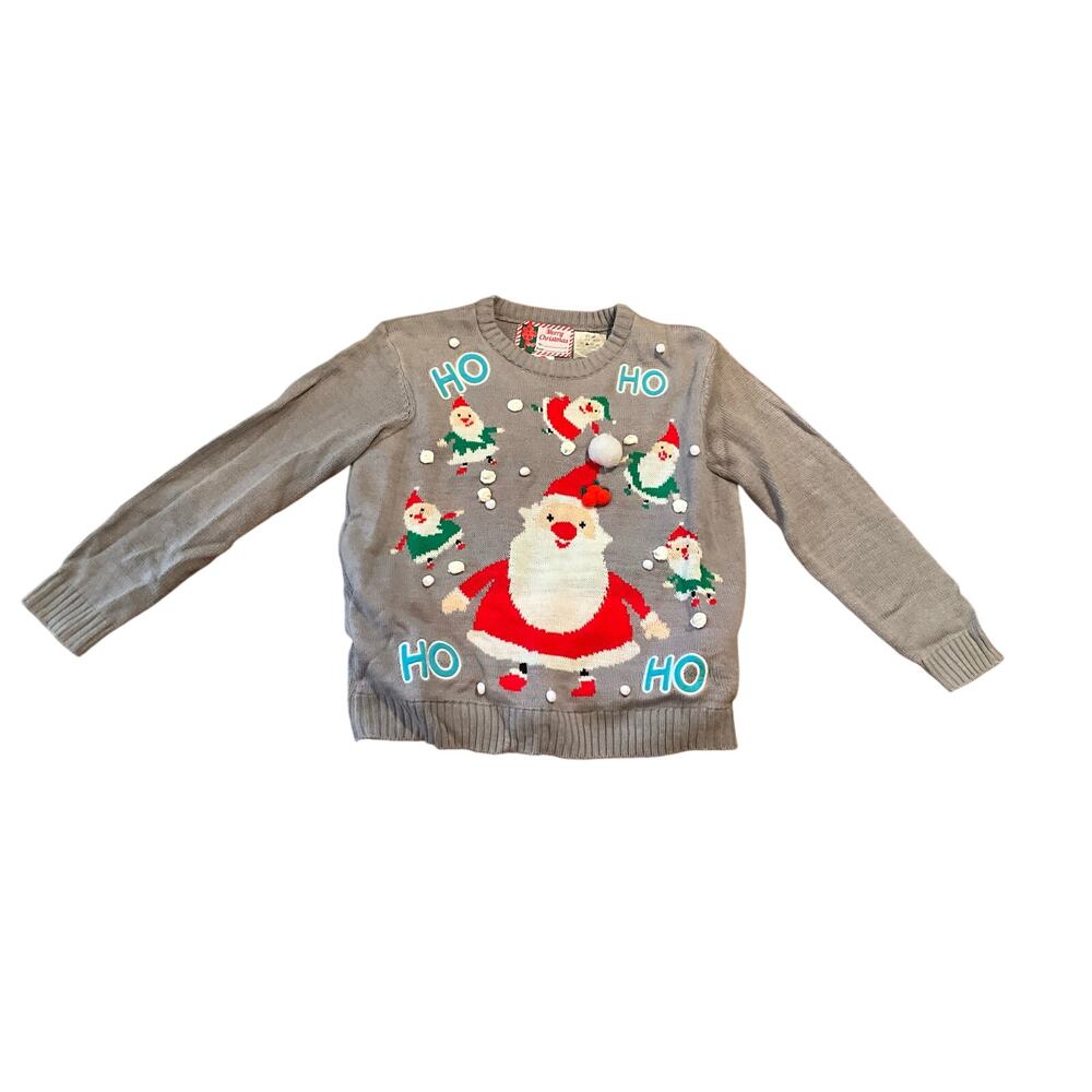 Merry Christmas Ugly Sweater Knit Crewneck Acrylic Pullover Grey Size Medium NEW